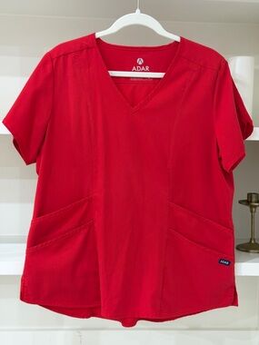 Ada Red V-Neck Medical Scrub Top